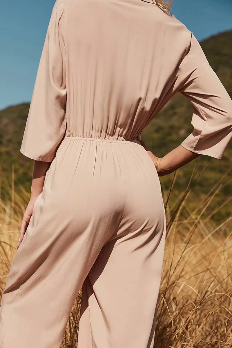 Women's three-quarter sleeve wide-leg jumpsuit